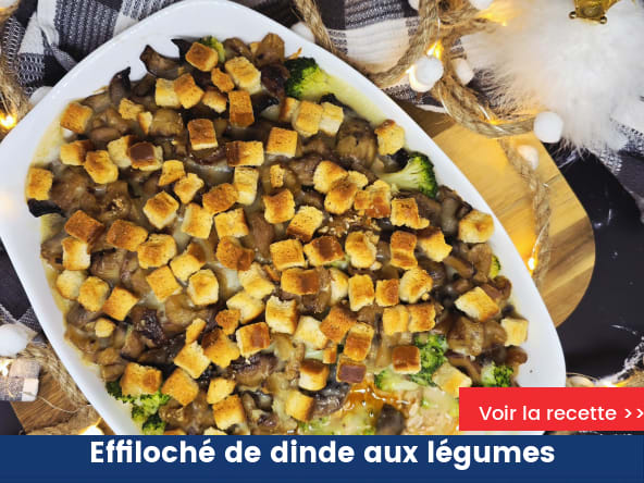 Dinde effilochée crémeuse et ses petits légumes